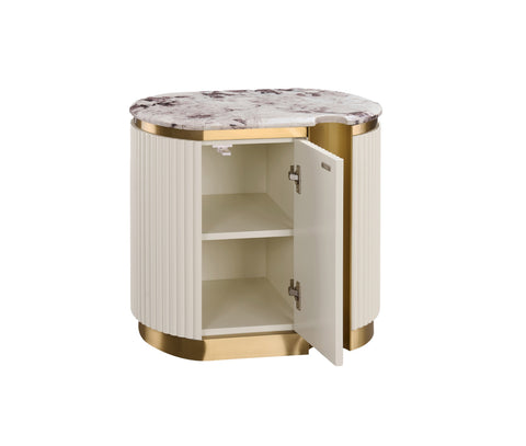 Nachttisch Hillora Taupe/cool dark brown worktop with a marble pattern, Light cream, Golden brass base and accents 60 × 55 × 40 cm (Art.-Nr. CO-P-001026) – Ansicht 3