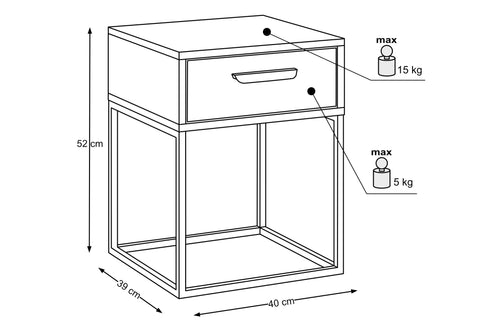 Nachttisch Navira Anthrazit 40 × 52 × 39 cm mit 1 Schublade – Ansicht 4