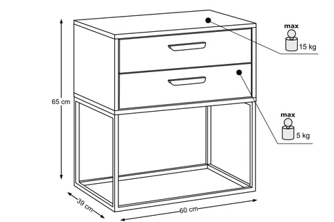 Nachttisch Navira Artisan Eiche 60 × 65 × 39 cm mit 2 Schubladen – Ansicht 4
