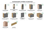 Küchenzeile Nexa Grau & Woodline – 460 cm – KÜ-LN-003 – Set-Bestandteile mit Maßen und Stückzahl