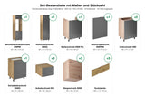 Küchenzeile Nexa Grau & Woodline – 420 cm – KÜ-LN-004 – Set-Bestandteile mit Maßen und Stückzahl