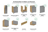 Küchenzeile Nexa Beige – 300 cm – KÜ-LN-006 – Set-Bestandteile mit Maßen und Stückzahl