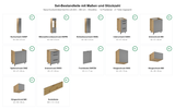 Nexa Küchenmöbel-Set KÜ-LN-003 – 460 cm – Woodline – Maßbild (Set-Bestandteile mit Maßen und Stückzahl)
