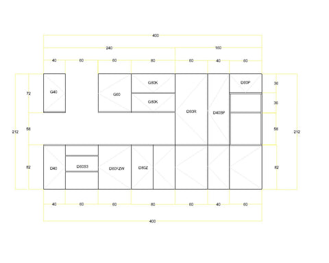 Nexa Küchenzeile KÜ-LN-001 – Modernes Design in Grau Matt mit maximalem Stauraum – Maßbild (Küchenplan)
