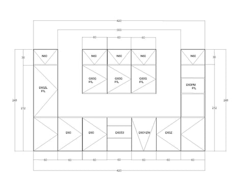 Küchenplan – Maßbild mit Bemaßung der Küchenzeile