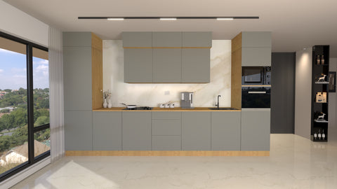 Nexa Küchenzeile KÜ-LN-004 – Beige – 420 cm – Modernes Küchensystem mit durchdachter Stauraumlösung