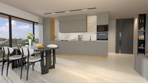 Nexa Küchenzeile KÜ-LN-004 – Beige – 420 cm – Modernes Küchensystem mit durchdachter Stauraumlösung – Ansicht 3