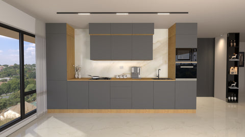 Nexa Küchenzeile KÜ-LN-004 – Grau – 420 cm – Modernes Küchensystem mit durchdachter Stauraumlösung