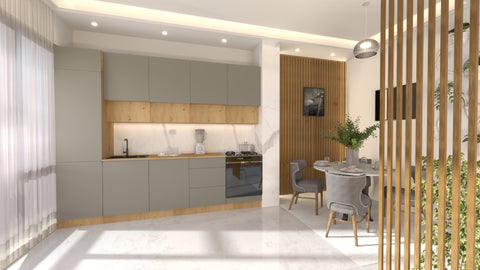 Nexa Küchenzeile KÜ-LN-006 – Beige & Woodline – 300 cm – Ansicht 3