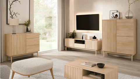 Savira Stilvolle Kommode mit 3 Schubladen und Tür in Cremona Eiche – Modernes Premium-Design – Ansicht 2