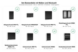 Set-Bestandteile mit Maßen und Stückzahl – Küchenzeile Dnoria Schwarz – 240 cm – KS20-G240