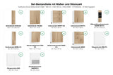 Set-Bestandteile mit Maßen und Stückzahl – Inselküche Zivora Halifax Eiche & Weiß – 380 cm + Insel 180 cm – KS23-G380
