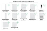 Set-Bestandteile mit Maßen und Stückzahl – Inselküche Zivora Hellgrau – 380 cm + Insel 180 cm – KS23-G380