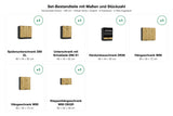 Set-Bestandteile mit Maßen und Stückzahl – Küchenzeile Alvena 200 cm Artisan Eiche / Graphit