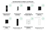 Set-Bestandteile mit Maßen und Stückzahl – Küchenzeile KS11-G270 Kendro Schwarz & Weiß