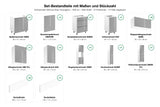 Set-Bestandteile mit Maßen und Stückzahl – Küchenzeile Velmora Grau Hochglanz – 400 cm – K65-G400
