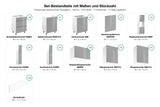 Set-Bestandteile mit Maßen und Stückzahl – Küchenzeile Velmora Grau Hochglanz – 440 cm – K74-G440