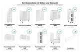Set-Bestandteile mit Maßen und Stückzahl – Küchenzeile Velmora Weiß Hochglanz – 340 cm – K40-G340