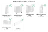 Set-Bestandteile mit Maßen und Stückzahl – Küchenzeile Velmora Weiß Hochglanz – 360 cm – K47-G360