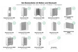 Set-Bestandteile mit Maßen und Stückzahl – L-Küche Velmora Grau Hochglanz – 270 × 250 cm – K67-G250
