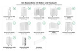 Set-Bestandteile mit Maßen und Stückzahl – L-Küche Velmora Weiß Hochglanz – 270 × 250 cm – K67-G250