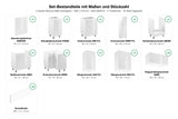 Set-Bestandteile mit Maßen und Stückzahl – L-Küche Velmora Weiß Hochglanz – 330 × 210 cm – K54-G330 R