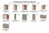 Set-Bestandteile mit Maßen und Stückzahl – Winkelküche L-Form Nexa Beige & Woodline K24-G210×330