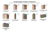 Set-Bestandteile mit Maßen und Stückzahl – Winkelküche L-Form Nexa Grau & Woodline K24-G210×330
