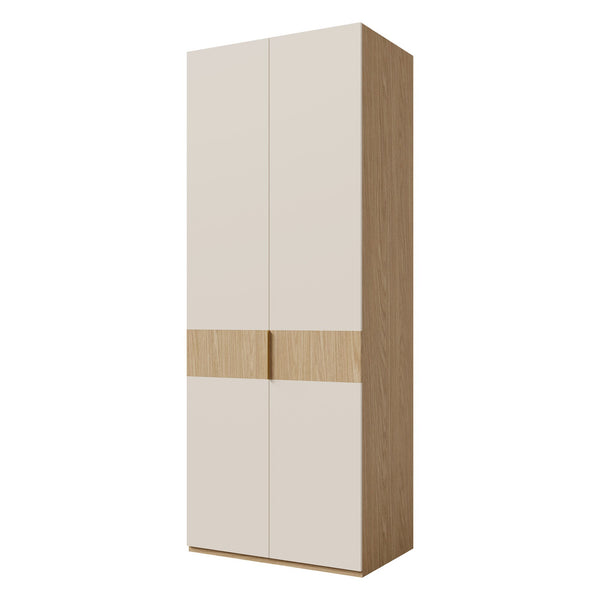 Soreno Kleiderschrank 90 cm mit 2 Türen und 3 Innenschubladen – Frühlingseiche / Macadamia