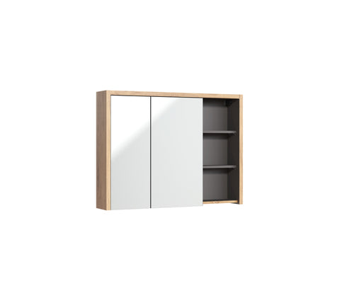 Spiegelschrank Devara Shetland Eiche, Graphit 100 × 75 × 18 cm mit 2 Türen – Ansicht 2