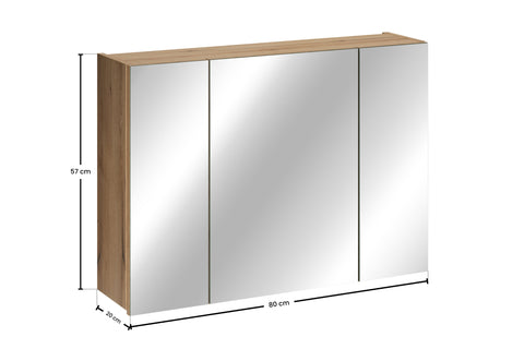 Spiegelschrank Novira Coast Evoke Eiche 80 × 57 × 20 cm mit 3 Türen – Ansicht 6