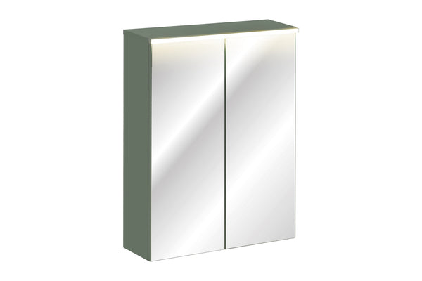Spiegelschrank Sombrela Schilfgrün 60 × 78 × 19 cm mit 2 Türen, mit LED-Beleuchtung