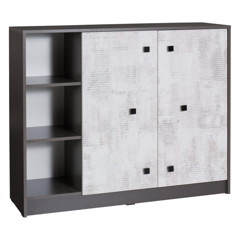 Tommy Kommode 120 cm mit 2 Türen und offenen Fächern – Graphit / Enigma