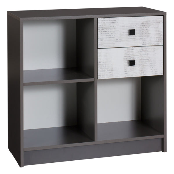 Tommy Kommode 80 cm mit 2 Schubladen und offenen Fächern – Graphit / Enigma