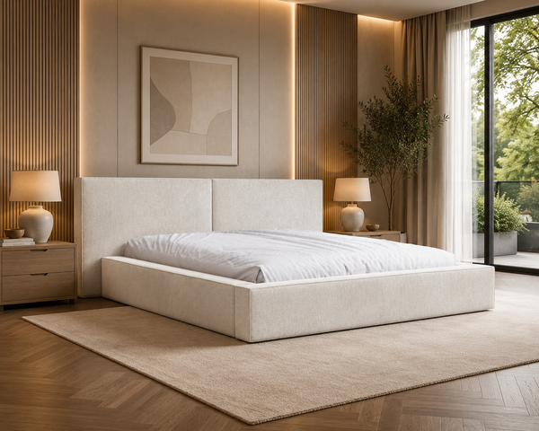 Polsterbett 06 Bouclé – Tresor - Bett mit Bettkasten, Metall-Lattenrost und modernem Design