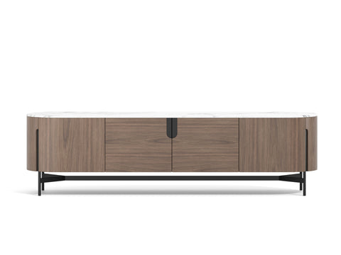 TV-Schrank Hillora Black base and accents, Walnut, White worktop 100 × 105 × 45 cm mit 4 Türen