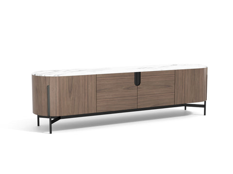 TV-Schrank Hillora Black base and accents, Walnut, White worktop 100 × 105 × 45 cm mit 4 Türen – Ansicht 2