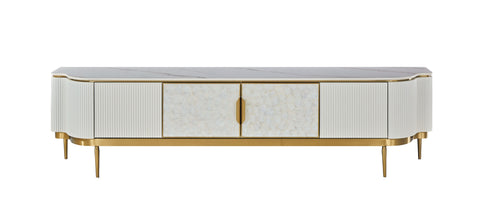 TV-Schrank Hillora Gebrochenes Weiß, White worktop, Golden legs and accents 200 × 52 × 40 cm mit 4 Türen