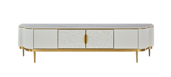 TV-Schrank Hillora Gebrochenes Weiß, White worktop, Golden legs and accents 200 × 52 × 40 cm mit 4 Türen