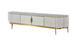 TV-Schrank Hillora Gebrochenes Weiß, White worktop, Golden legs and accents 200 × 52 × 40 cm mit 4 Türen – Ansicht 2