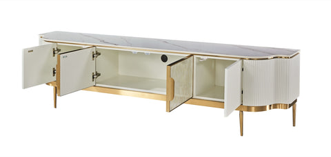 TV-Schrank Hillora Gebrochenes Weiß, White worktop, Golden legs and accents 200 × 52 × 40 cm mit 4 Türen – Ansicht 3