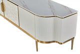 TV-Schrank Hillora Gebrochenes Weiß, White worktop, Golden legs and accents 200 × 52 × 40 cm mit 4 Türen – Ansicht 4