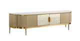 TV-Schrank Hillora Golden brass legs and accents, Light cream front, White worktop with a marble pattern, Champagne gold 200 × 52 × 40 cm mit 4 Türen – Ansicht 3