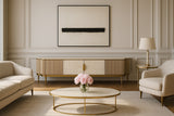 TV-Schrank Hillora Golden brass legs and accents, Light cream front, White worktop with a marble pattern, Champagne gold 200 × 52 × 40 cm mit 4 Türen – Ansicht 8
