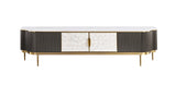 TV-Schrank Hillora Light cream front, White marble countertop, Golden legs and accents, Dark graphite 200 × 52 × 40 cm mit 4 Türen