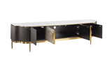 TV-Schrank Hillora Light cream front, White marble countertop, Golden legs and accents, Dark graphite 200 × 52 × 40 cm mit 4 Türen – Ansicht 2