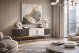 TV-Schrank Hillora Light cream front, White marble countertop, Golden legs and accents, Dark graphite 200 × 52 × 40 cm mit 4 Türen – Ansicht 5