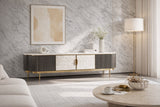 TV-Schrank Hillora Light cream front, White marble countertop, Golden legs and accents, Dark graphite 200 × 52 × 40 cm mit 4 Türen – Ansicht 7