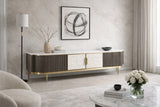 TV-Schrank Hillora Light cream front, White marble countertop, Golden legs and accents, Dark graphite 200 × 52 × 40 cm mit 4 Türen – Ansicht 8