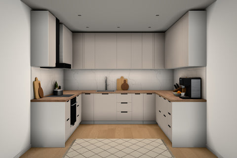U-Küche Sorento Beige & Weiß – 318 × 239 × 239 cm – KÜ-SORENTO4-001 – Raumansicht frontal